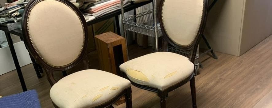 Oval-back dining chairs — before