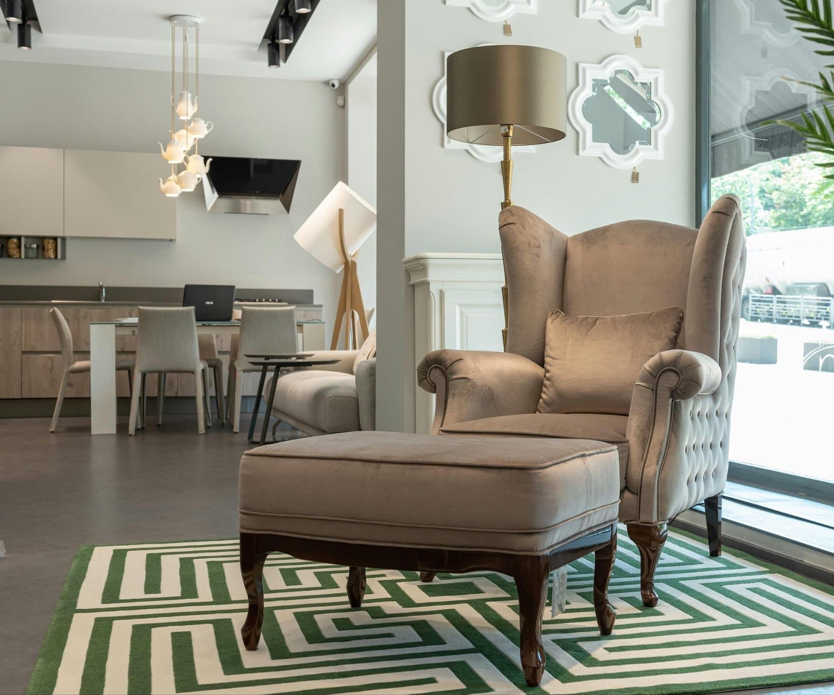 Wingback & ottoman set